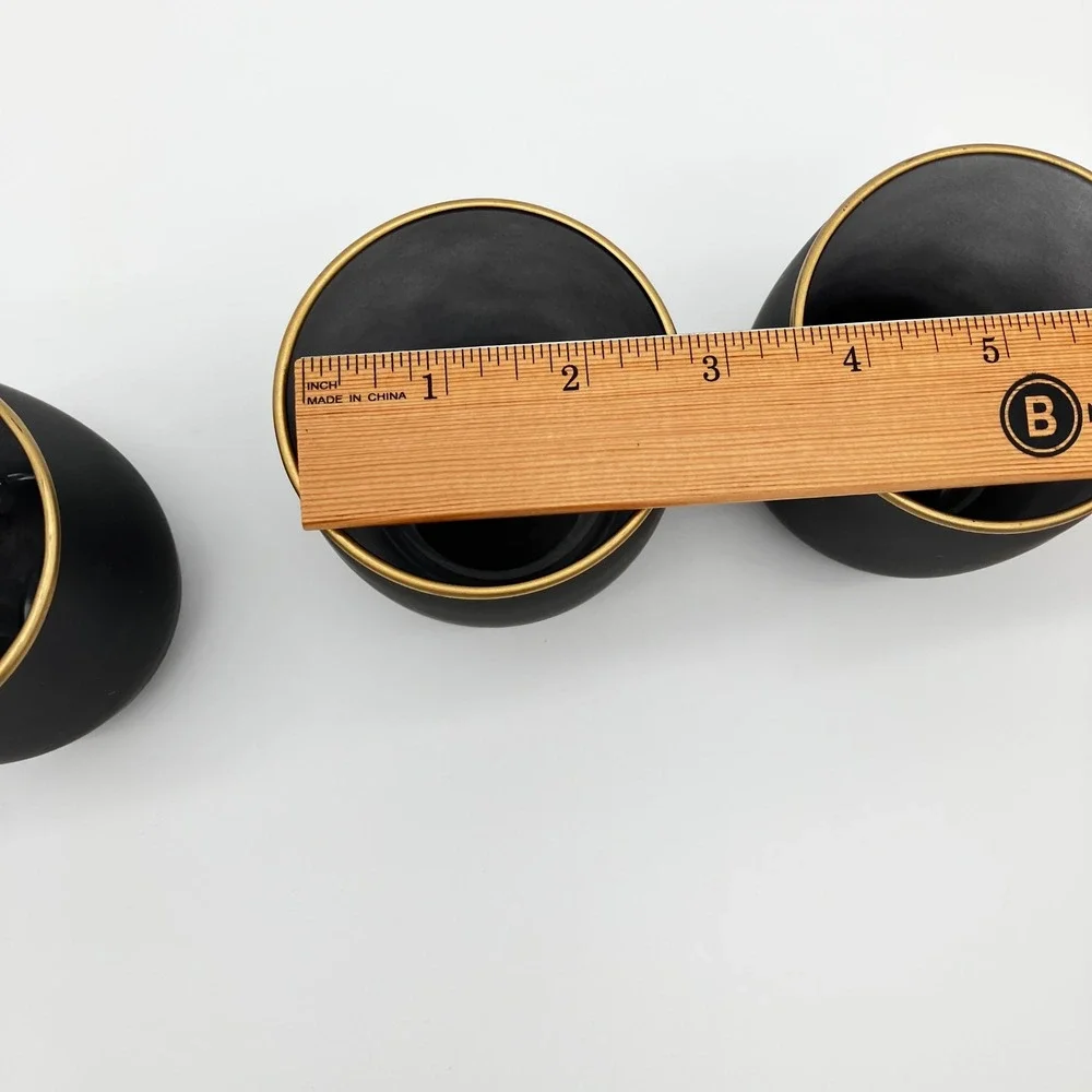 Votive Candle Holders Set of 3 Matte Black Gold Rim Frosted Glass